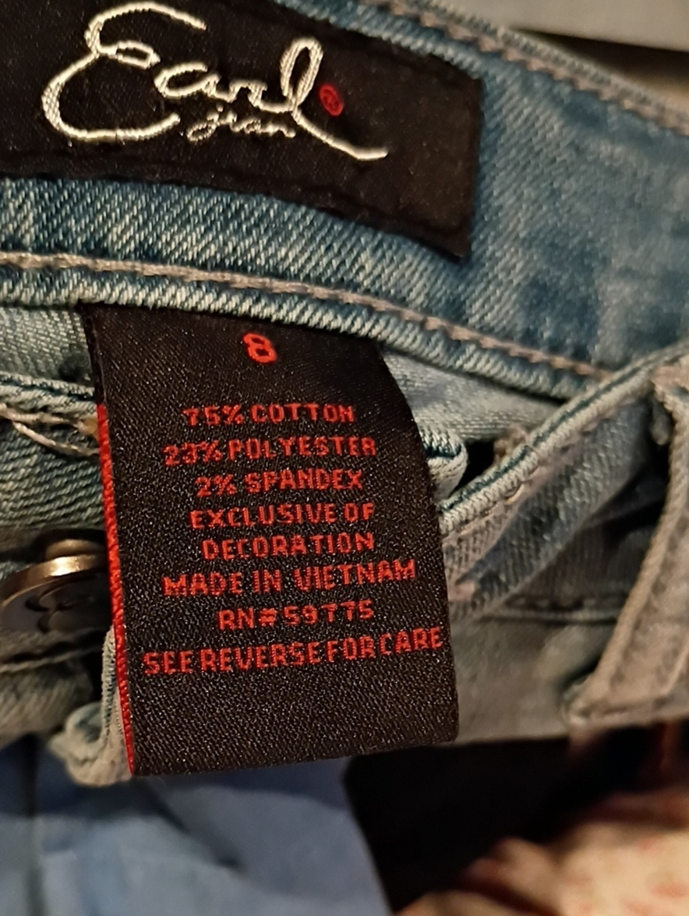 Earl Jeans  Light Blue Stretch Denim Jeans with Floral Embroidery
